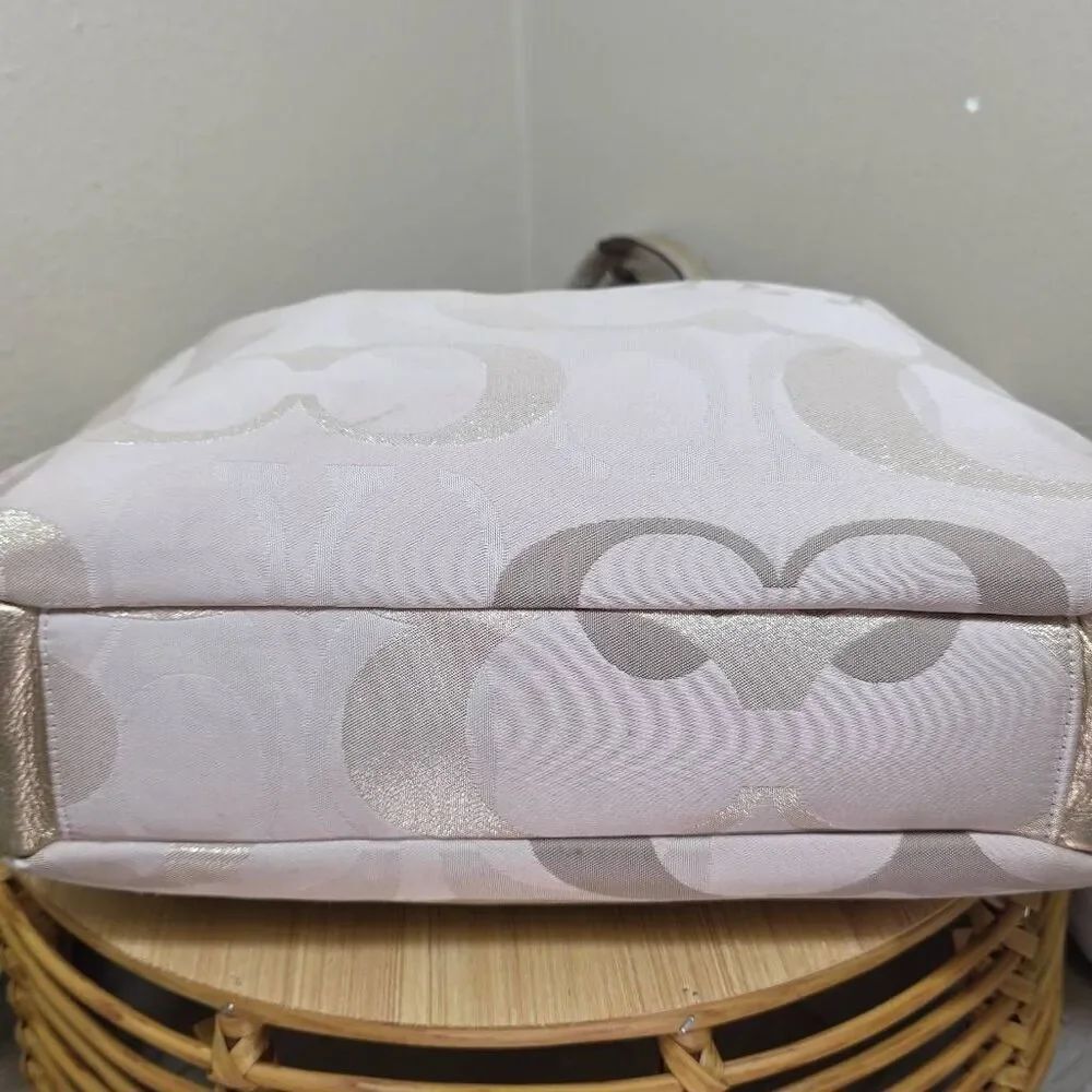 Coach Gallery Tote Optic Signature Sateen Gold Khaki F19675 Large Zip Shoulder B - Picture 12 of 16